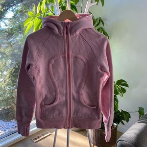 Lululemon Scuba Hoodie in light pink, with purple accents